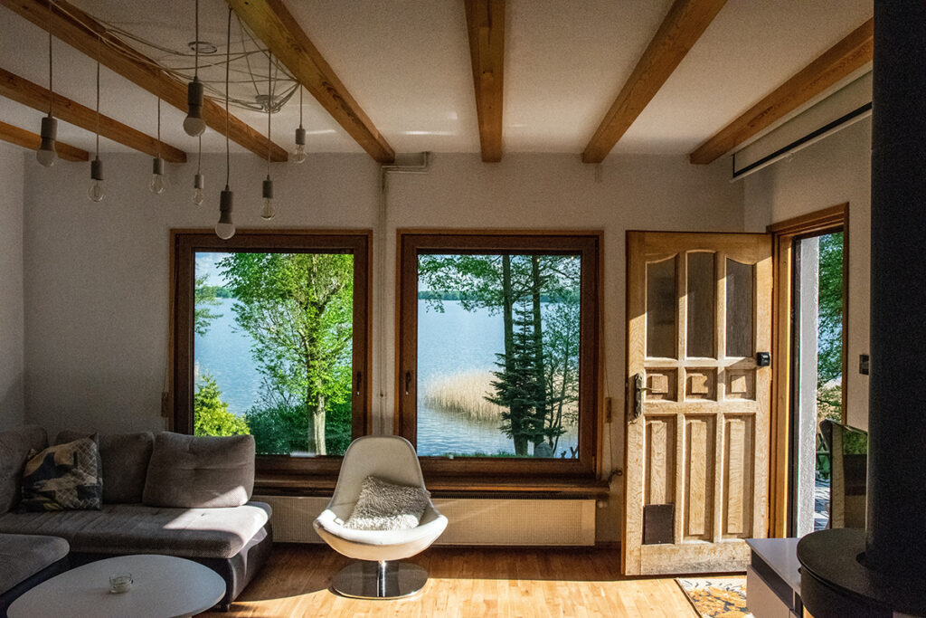 Interior of a  lakeside cabin vacation rental property.