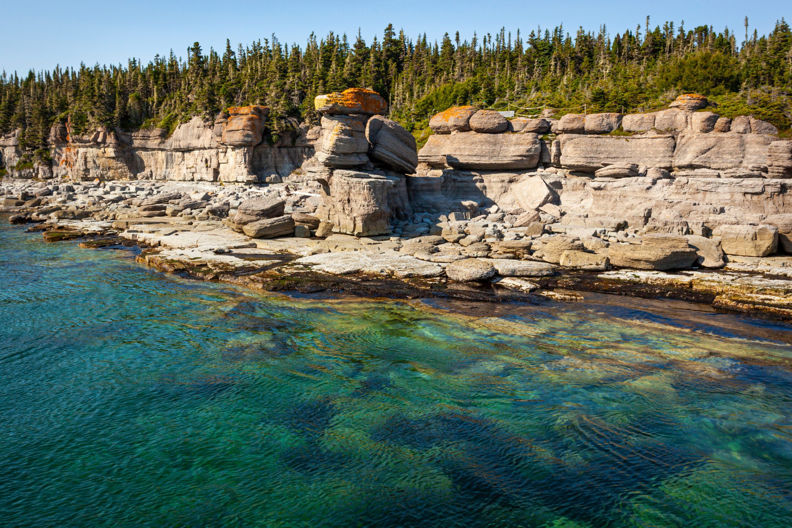 Monoliths under a beautiful blue sky in Mingan Archipelago National Park Reserve of Canada,Quebec, Canada